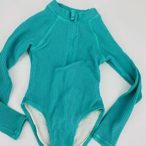 Pre-Owned CottonOn Kids green Lydia ribbed Long Sleeve One Piece Swimsuit  Size6